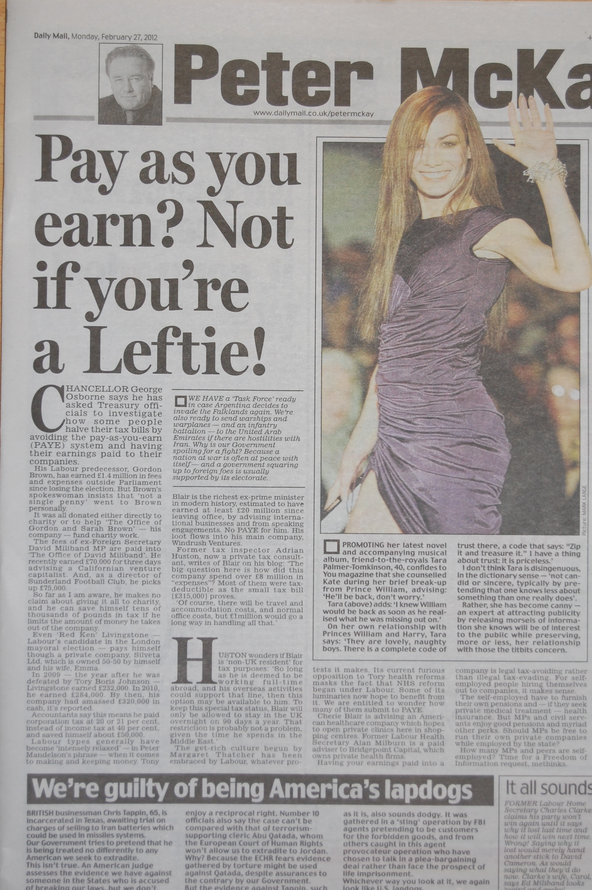 Huston article on Tony Blair's tax quoted in daily mail